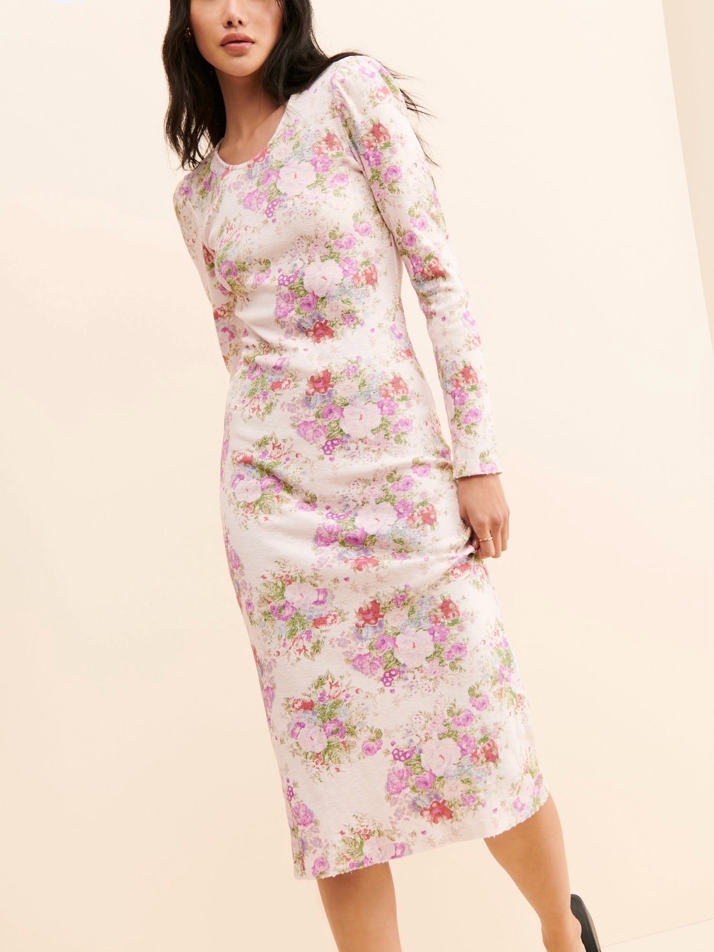 LoveShackFancy Pink Floral Midi Dress